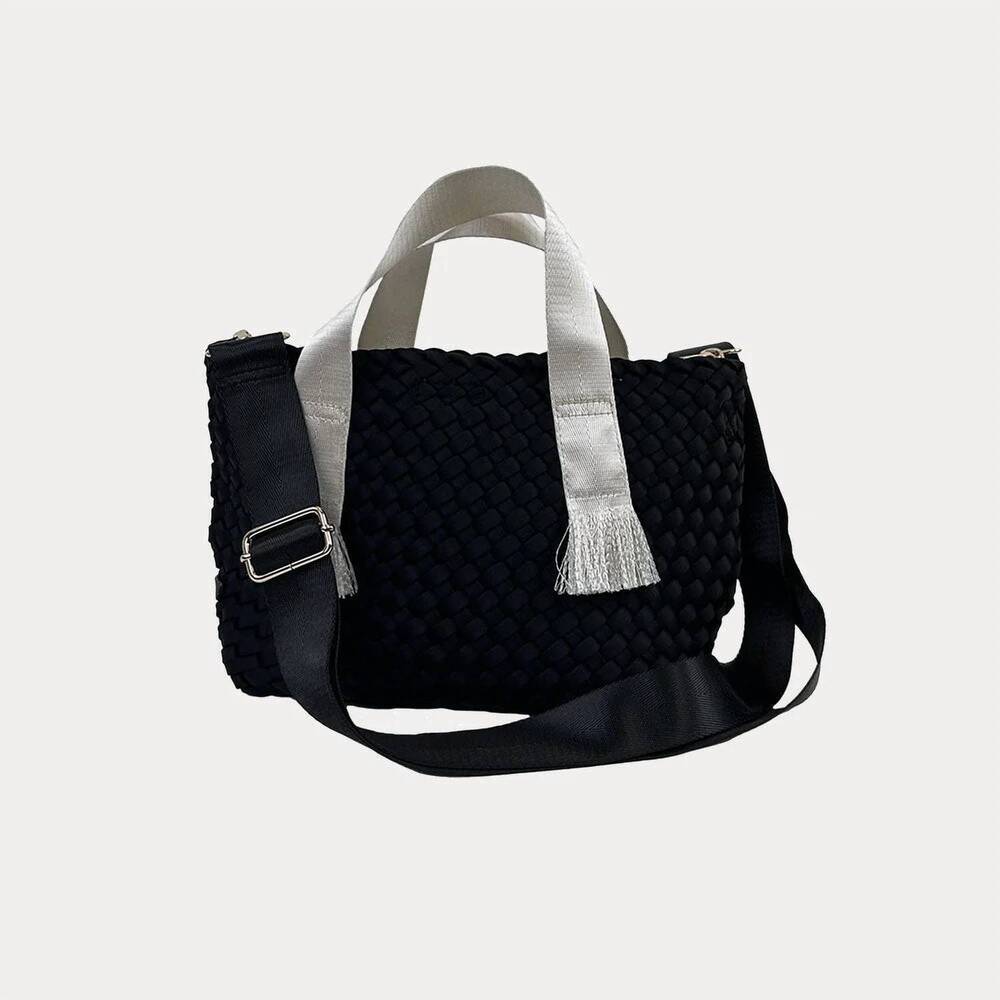 NEW AHDORNED women's liberty contrast handled tote bag in black
